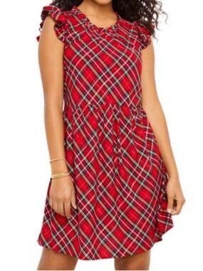 Vineyard Vines Red Plaid Ruffle Sleeve Dress